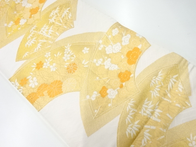 JAPANESE KIMONO / ANTIQUE FUKURO OBI / WOVEN JIGAMI & UME & BAMBOO GRASS